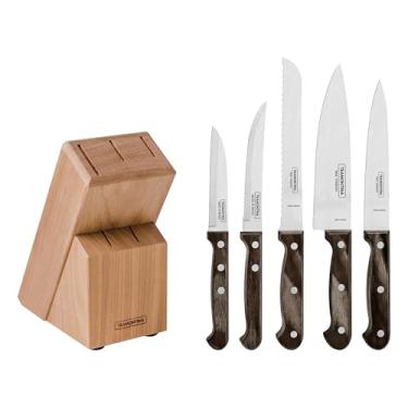 Imagem de Jogo de Facas 6 Peças Polywood Sortidos com Laminas de Aço Inox e Cabos de Madeira Tramontina Polywood Castanho