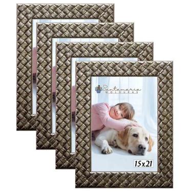Imagem de Kit 4 Molduras Porta Retrato 15x21 3cm Relevo Prateado - Santamaria Mo