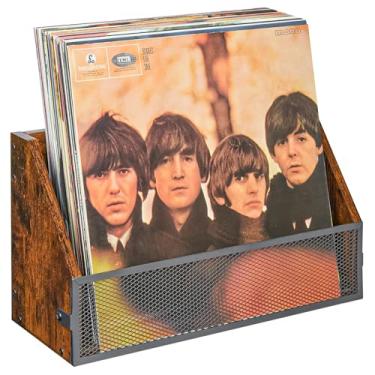 Imagem de Zitaloken Suporte de parede para armazenamento de discos de vinil, porta-discos de madeira vintage e prateleira de exibição de LP para colecionador de discos, loja, casa, espaço artístico, serve para