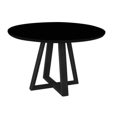 Imagem de Mesa De Jantar Tampo MDF Vidro Redonda Para 4 Lugares Pés Madeira Maciça Pérola Preto Preto
