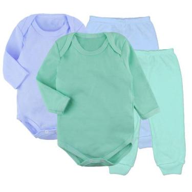 Imagem de Kit Bebê 4 Pç Body Longo Liso ou Estampado e Mijão Unissex - Koala Bab