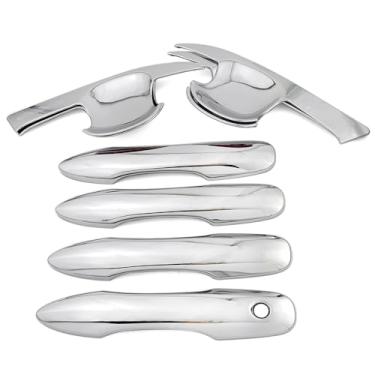 Imagem de Dakitita Guarnição da maçaneta da porta cromada e tampa da tigela da porta para Toyota Corolla 2019-2024 acessórios decoração exterior (sem furos de entrada inteligentes)