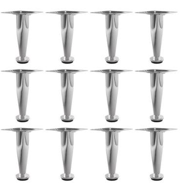 Imagem de Kit 12 Pé Para Móveis Regulável Cônico Cromado 15cm em Aço - HD