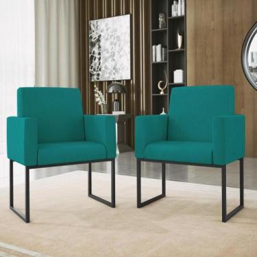 Imagem de Kit 02 Cadeiras Poltrona Decorativa Sala Quarto Base Preto - Balaqui D