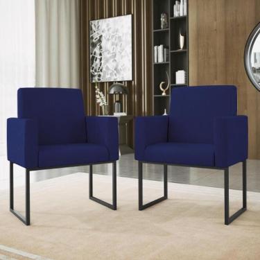 Imagem de Kit 02 Cadeiras Poltrona Decorativa Sala Quarto Base Preto - Balaqui D