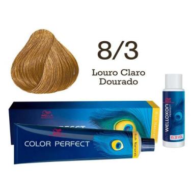 Imagem de Coloração Color Perfect 8.3 Louro Claro Dourado Oxidante Welloxon 20 V