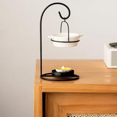 Imagem de COMZPLIFE Suporte de vela preto para fornalha, suporte de vela de cerâmica para decoração de casa, queimador de óleo essencial, queimador de cera derretida, difusor de aroma de incenso