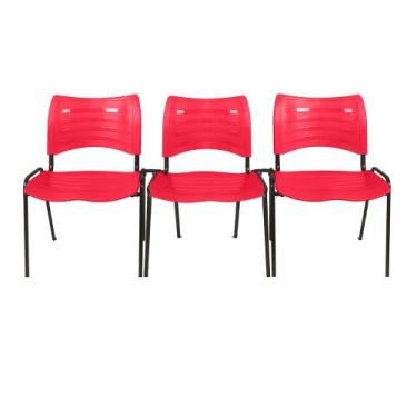 Imagem de Kit com 3 Cadeiras Iso Turim plastica Igreja Recepção Escola Vermelha 