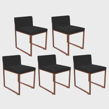 Imagem de Kit 05 Cadeiraa De Jantar Escritório Recepção Lee Office Industrial Ferro Bronze Tecido Sintético Preto - Ahz Móveis