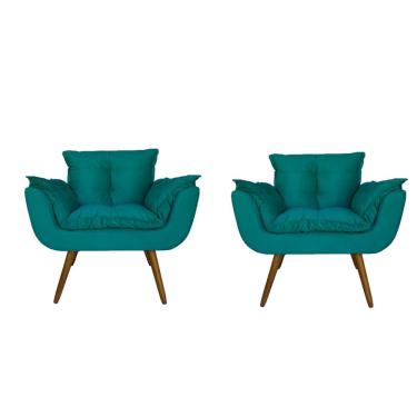 Imagem de Conjunto 2 Poltronas Decorativa Estofada Para Salão de Beleza Opala Suede Azul Turquesa - dl Decor
