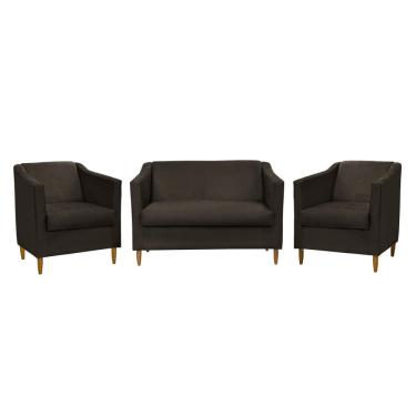 Imagem de Kit Namoradeira e 2 Poltronas Titânio Suede Marrom Escuro