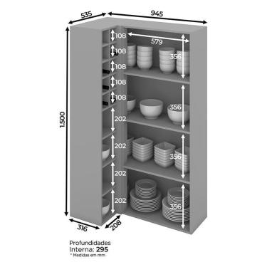 Imagem de Armário Aéreo Canto Reto 1 Porta com Vidro e Adega Belize - Móveis Henn Cinza