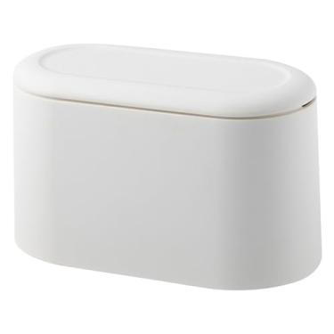 Imagem de Lixeira de mesa, mini lata de lixo de plástico de 2L, lixeira pequena removível com tampa tipo prensa, mini lixeira antiderrapante para quarto, cozinha, cômoda, mesa de escritório, mini lixeira com