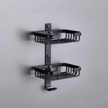 Imagem de Acessórios de banheiro de alumínio, porta-toalhas preto, anel de toalha, suporte para secador de cabelo, suporte para papel higiênico de parede, cesta de sabão, porta-sabonete duplo