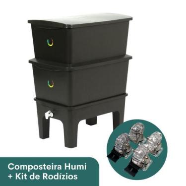 Imagem de Composteira Humi 90L + Kit Rodízios, Preto