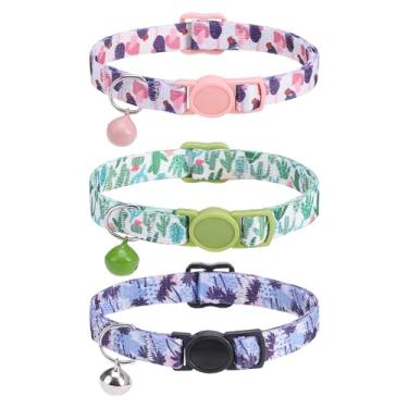 Imagem de SCENEREAL Coleira Breakaway para gatos com sinos, fivela de segurança, macia, ajustável, para uso diário, primavera, verão, filhote, rosa, coleiras personalizadas para cães, meninas, meninos