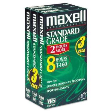 Imagem de Maxell Fita De Vídeo Vhs Nível Padrão, T160, Pacote Com 3 Unidades