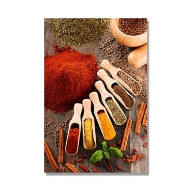 Imagem de Arte de parede colorida em tela para especiarias e colher de tempero | Decoração de cozinha vintage | Arte moderna para casa e sala de jantar (especiarias mistas 33). 70 x 105 cm - 27,6 x 41,4 pol sem