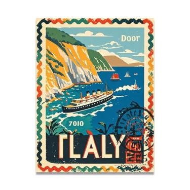 Imagem de Rustic Maritime Journey Vintage Italian Steamship Impressão em tela - Carimbo de papel envelhecido 40 x 52 cm