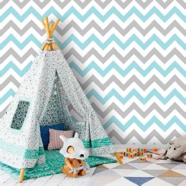 Imagem de Papel de Parede Chevron Azul e Cinza - Inove Papéis de Parede 