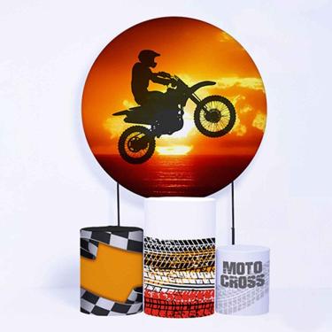 Imagem de Kit Painel de Festa Redondo de 1,80m e Trio de Cilindros MotoCross - Fera Print