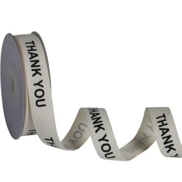 Imagem de YKW Fita de algodão Thank You, fita de sarja natural de 1,5 cm x 10 m, acabamento em espinha de peixe creme para lembrancinhas de casamento, presentes de negócios e embalagens de festa