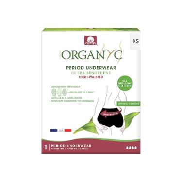 Imagem de Organyc Roupa íntima reutilizável de algodão orgânico, calcinha de cintura alta, ultra-absorvente, preta, PP