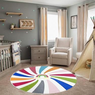Imagem de USTIDE Tapete redondo arco-íris macio colorido tapete de área 1,5 m para quarto de crianças, tapetes modernos para quarto de jogos, berçário, decoração de milho (colorido, 99 x 99 cm)