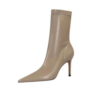 Imagem de Botas Femininas de Couro com Salto Alto Fino 7,5cm/10cm - Quentes para