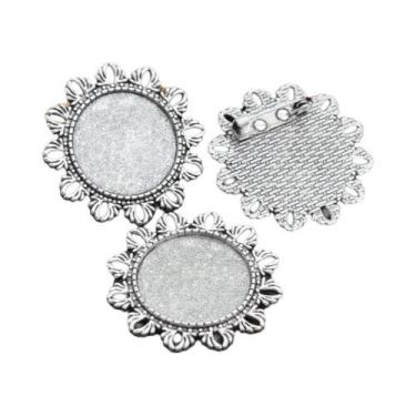 Imagem de Broche de Bronze Banhado a Prata - Estilo Folhas - 5 Peças com Base pa