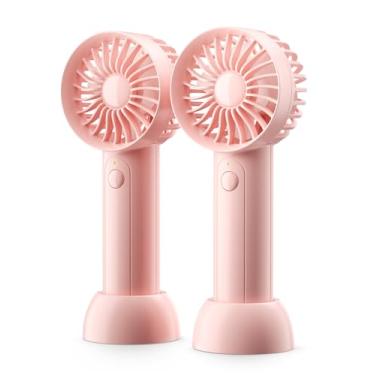 Imagem de coldSky Mini ventiladores portáteis portáteis com base - ventilador de mesa duplo recarregável por USB, resfriamento pessoal ultra silencioso para mulheres/crianças, pronto para presente (rosa, ABS
