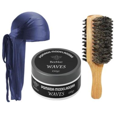 Imagem de Kit Durag Trap Hip Hop Waves + Escova Javali Dupla + Creme - Barbersho