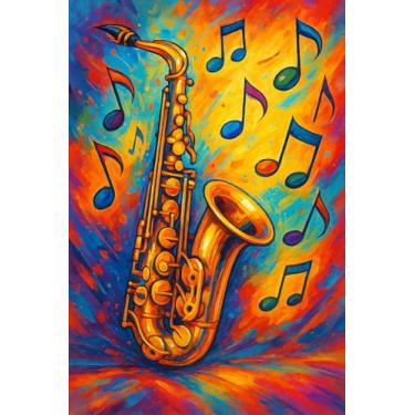 Imagem de Saxofone e as Notas Musicais Voadoras – Pôster Ilustrado