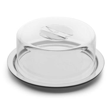 Imagem de Prato Porta Bolo Queijo De Inox Com Tampa Neo Forma - 24cm