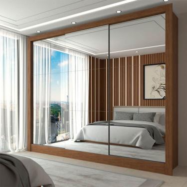 Imagem de Guarda-Roupa Casal Nevada 3 Portas 3 Gavetas com Espelho Cinamomo - Panorama Móveis