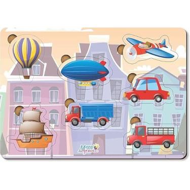 Imagem de Brinquedo Educativo Jogo Quebra Cabeça Infantil Em Madeira Meios de Transporte - Mega Impress