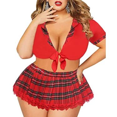 Imagem de Avidlove Conjunto de lingerie feminina plus size sexy para meninas escolares para dramatização, professor, cosplay (vermelho, 20 Plus)
