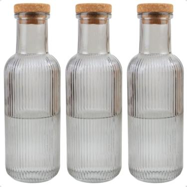 Imagem de Kit 3 Garrafas de Vidro Canelado para Água Suco 1 Litro Colorida Grace com Tampa Rolha (Preta)