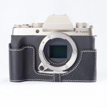 Imagem de Capa de câmera vintage de couro legítimo, protetor de câmera de couro genuíno Half-Wrap para FUJIFILM X-T200 (preto)