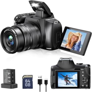 Imagem de Câmera digital 4K autofoco 72MP Vlog para YouTube WiFi 7.6 cm tela flip point and shoot camera com flash xenon opção 12X zoom selfie câmera para fotógrafo iniciante, cartão de 64 GB, carregador