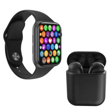 Imagem de Kit 1 Relógio Inteligente Smartwatch W34 S Preto Troca Pulseira + 1 Fone Bluetooth Inpods I12 Preto