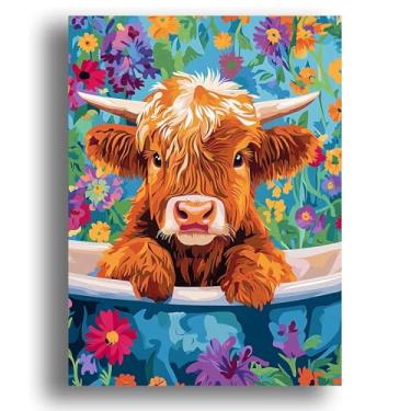 Imagem de Zariocy Paint by Numbers Kits for Adults - Cow DIY Oil Paintings Canvas Acrylic Paint Set - Animal Paint by Numbers Kit for Beginners and Ideal for Home Decor 16x20 inch