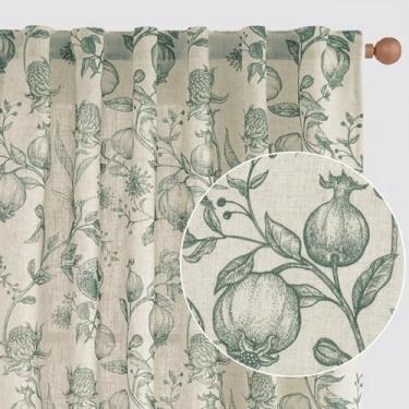 Imagem de jinchan Cortinas de linho floral para sala de estar, 228 cm de comprimento, verde escuro, aba francesa, filtro de luz, estampa de vaso sanitário para casa de fazenda, quarto, cortinas, conjunto de 2