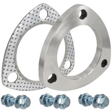 Imagem de SHINTONES 2,35 polegadas 3 parafusos flange de escape e gaxeta, conjunto de conexão de flange de escape de aço inoxidável com parafusos e porcas de flange (60 mm)