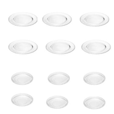 Imagem de Combo Kit para Jantar 6 Pratos Rasos + 6 Pratos Sobremesa Pearl Bolinha Wolff Transparente