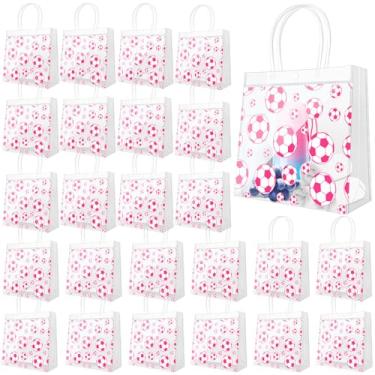 Imagem de Demonwer 24 peças rosa bolsa transparente de futebol com alças PVC tema esportivo guloseimas doces saco reutilizável festa lembrancinha para presentes de aniversário do time 20 × 8 cm