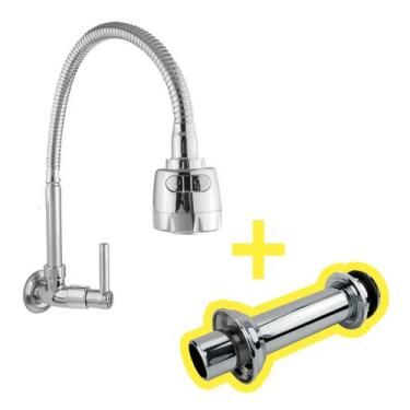 Imagem de Torneira Gourmet Cozinha Parede Pia Cano Inox Flexível 1/4 de volta + 