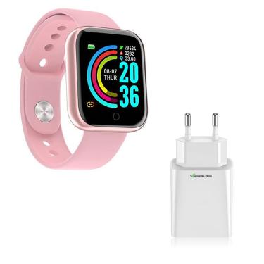 Imagem de Kit 1 Smartwatch D20 Rosa Esportivo + 1 Base De Carregador