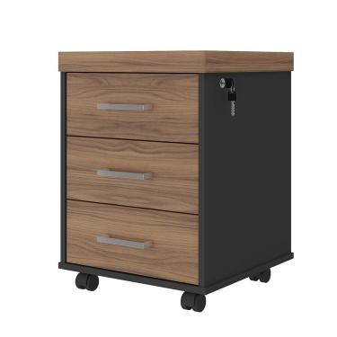 Imagem de Gaveteiro Para Escritório 3 Gavetas Com Chave E Rodízios Nogal/preto