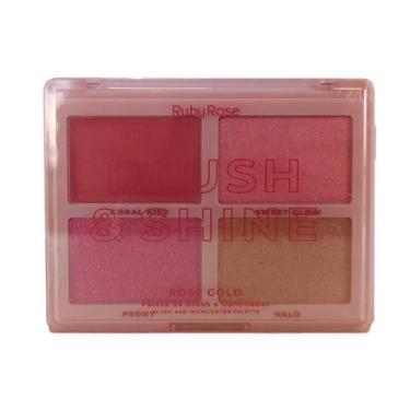 Imagem de Paleta de blush e iluminador ruby rose blush & shine rosé gold hb-m100